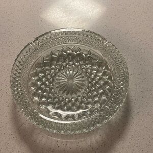 🍍 VTG Large Crystal Cut Clear Glass Cigar Cigarette Ashtray Trinket Dish 8”🍍